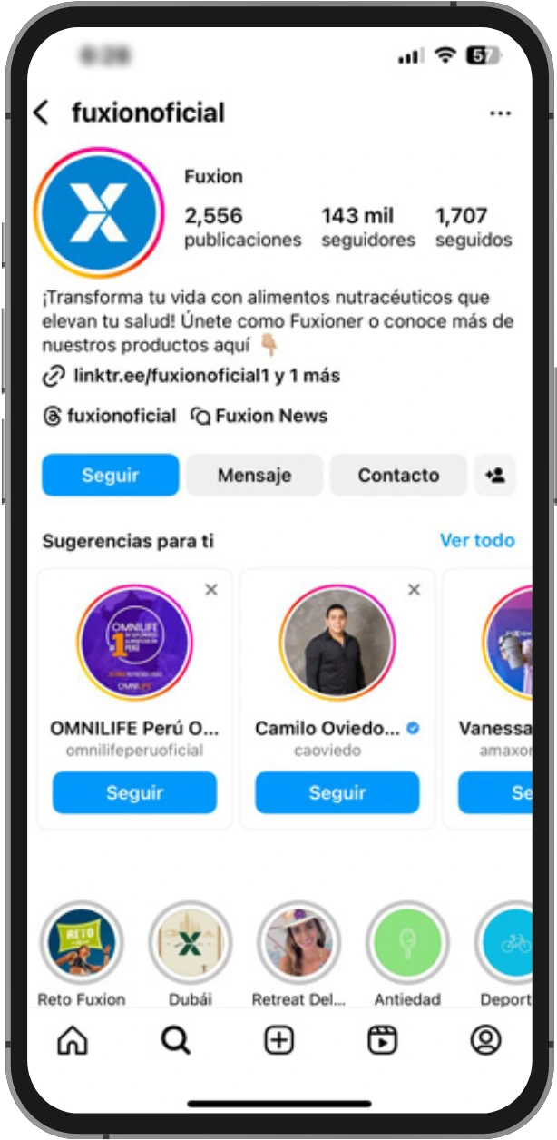Perfil de Fuxion en Instagram