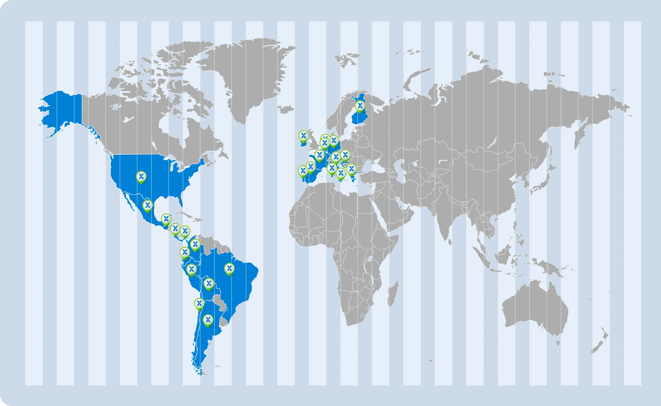 Mapa del mundo con los países donde está Fuxion